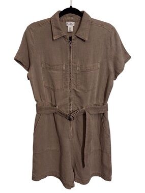 Nicole Miller SZ 6 Brown Linen Lyocell Belted Romper Shorts Pockets Boho Western